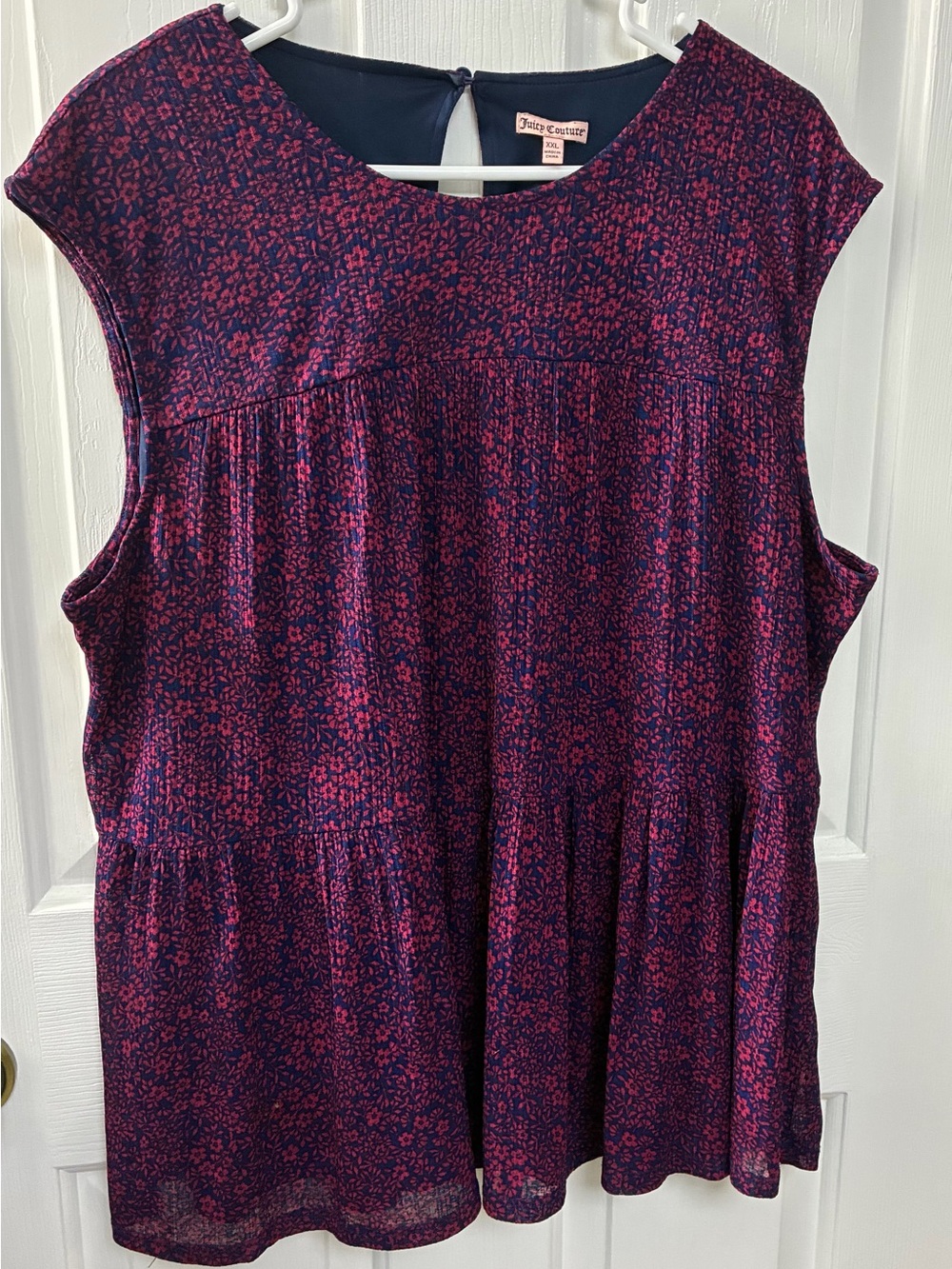 Juicy Couture Sleeveless Peplum Blouse Womens Size XXL Navy Purple Floral